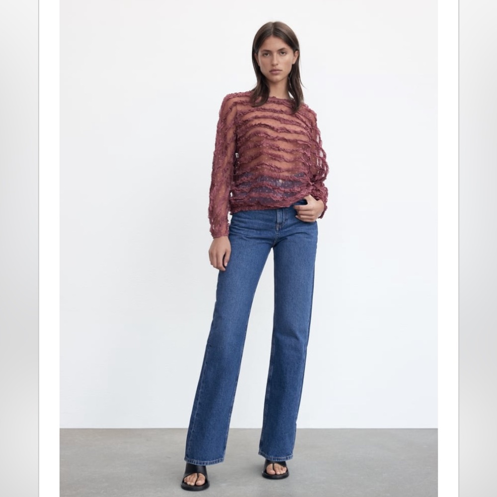 Zara ruffled tulle blouse marsala
